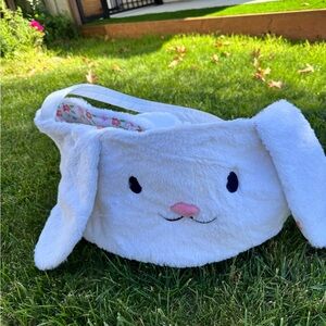 Plush Bunny Face Basket Bag - White with Pink Nose